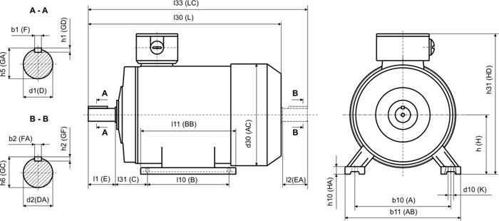 АИР50А4 чертеж, размеры IM1081, IM1082